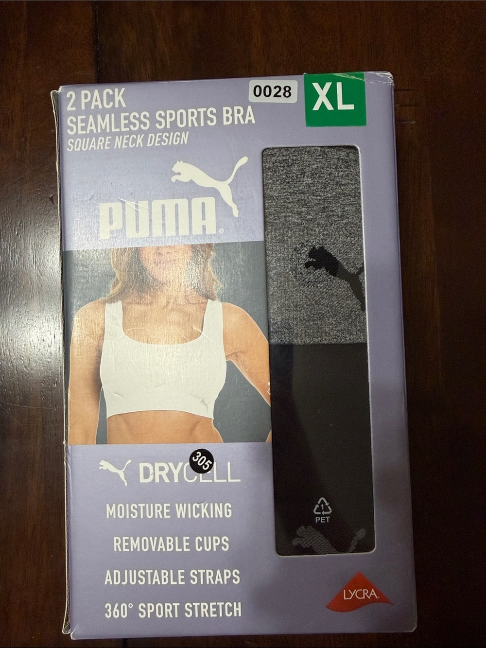 Puma XL 2-Pack Seamless Sports Bras in White and Charcoal Gray